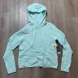 COURT & ROWE Hooded Cable Knit Bennett Sweater Cool Mint Green Size M